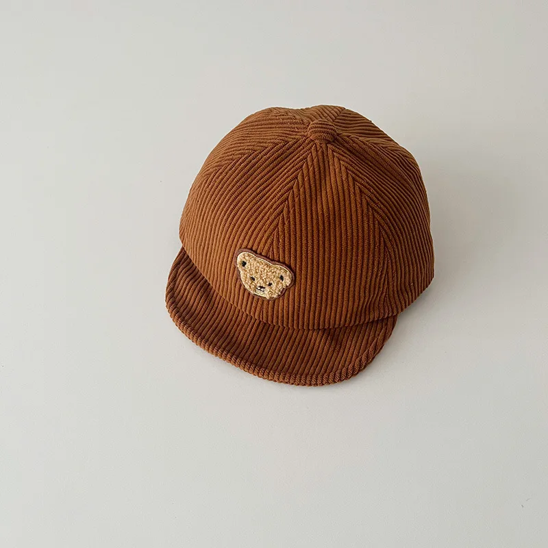 Autumn Children Retro Cartoon Bear Peaked Cap Boy Baby Patch Corduroy Hats Girl Infant Short Eaves Baseball Caps Kid Casual Hat