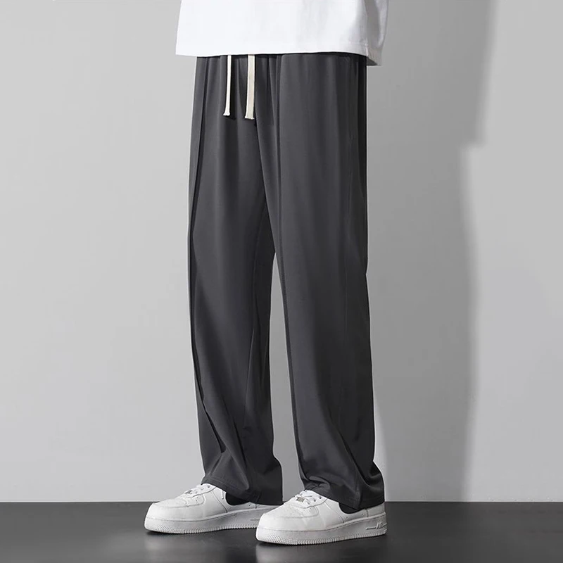 

Мужские летние повседневные универсальные свободные брюки прямого кроя с широкими штанинами, удобные дышащие спортивные штаны из ледяного шелка для мужчин