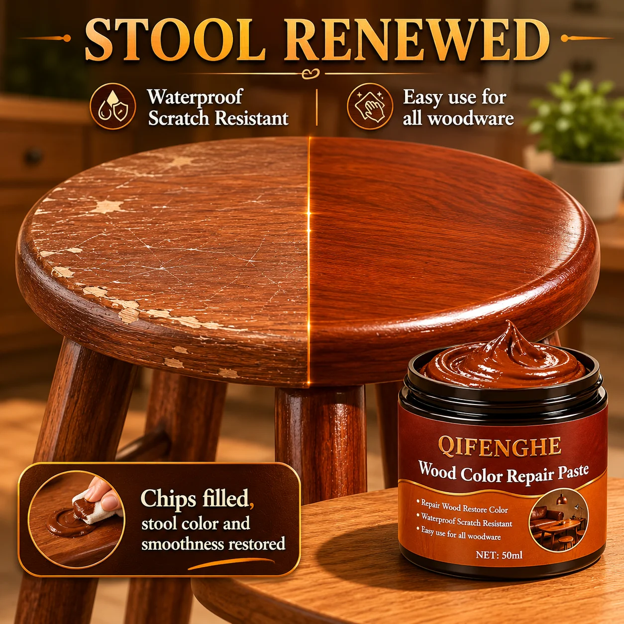 Holzreparaturpaste 50ml, Möbel-Kratzer- und Farbauffrischer, Wasserfest, Einfach Anwendbar für Alle Holzoberflächen – Detail 3