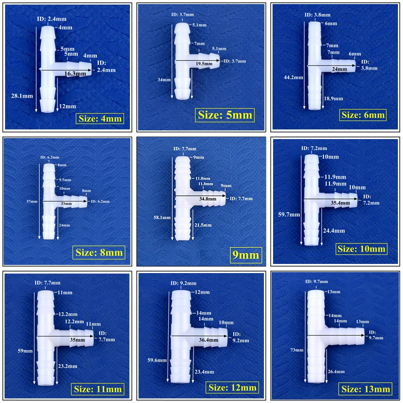 5 ~ 200 sztuk 4 ~ 13mm biały PE złącze Tee zbiornik akwarium Adapter wąż do pompy powietrza Pagoda stawy nawadnianie ogrodu fajka wodna złącza