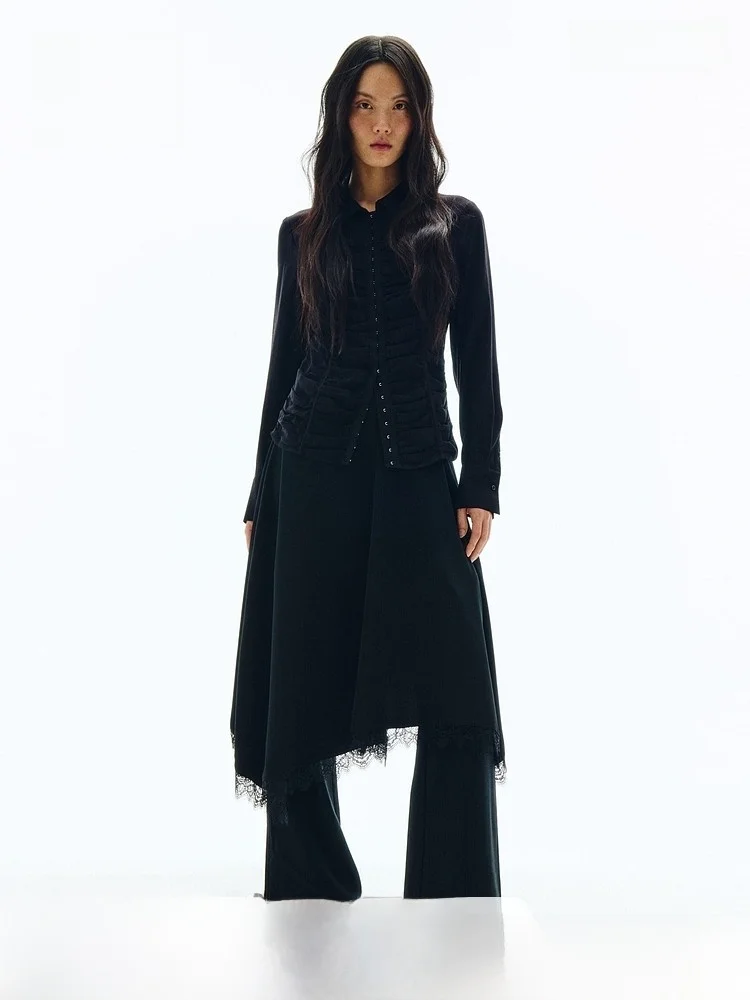 

Женская повседневная блузка H&M с длинным рукавом, весна 2026, для офиса, модный плиссированный дизайн, смесь полиэфирных волокон, с пуговицами