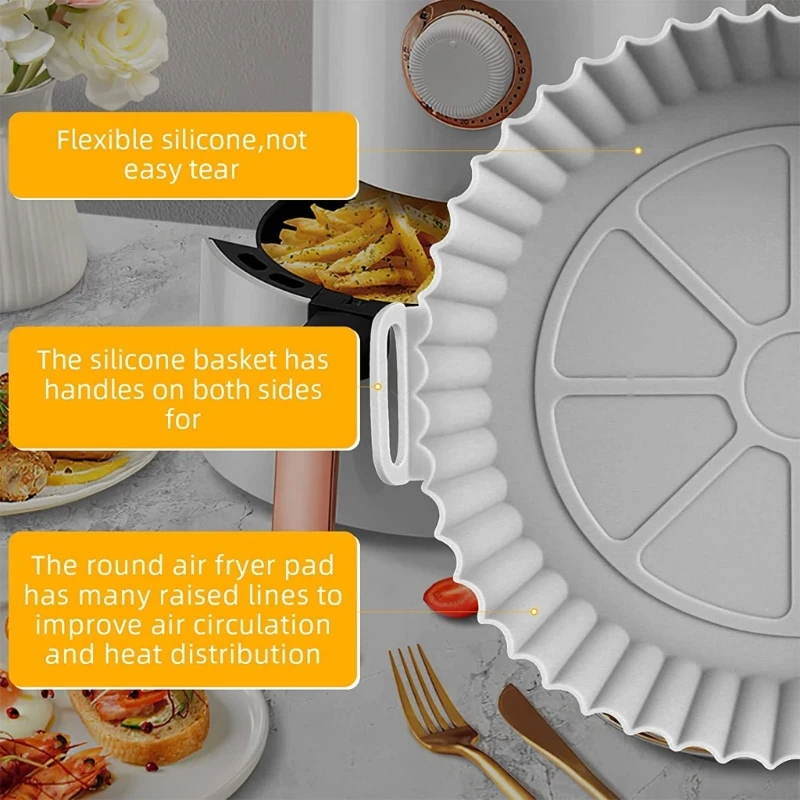 Freidoras reutilizables, olla silicona redonda antiadherente, bandeja para hornear, cesta con revestimiento