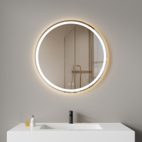 50/60cm Round LED Backlit Mirror Bathroom Vanity with Lights Anti-Fog Dimmable Smart Wall Mirror with Time and Touch Switch