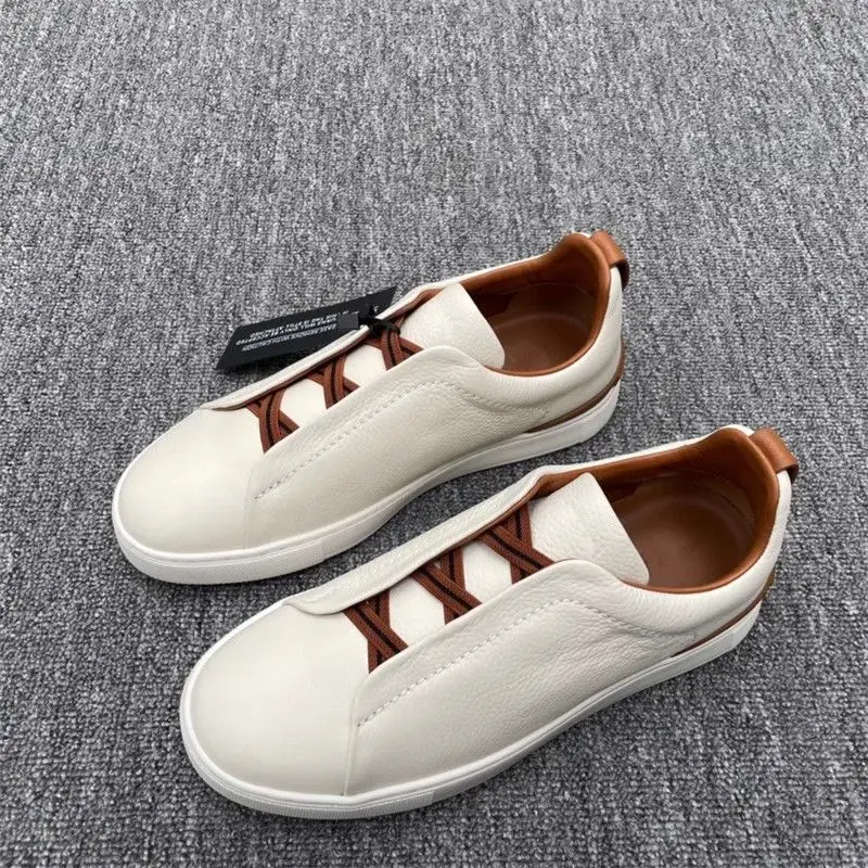 2025 zapatillas de deporte blancas nuevas Z para hombre, zapatos bajos de cuero genuino sin cordones para conducir, zapatos deportivos casuales de moda
