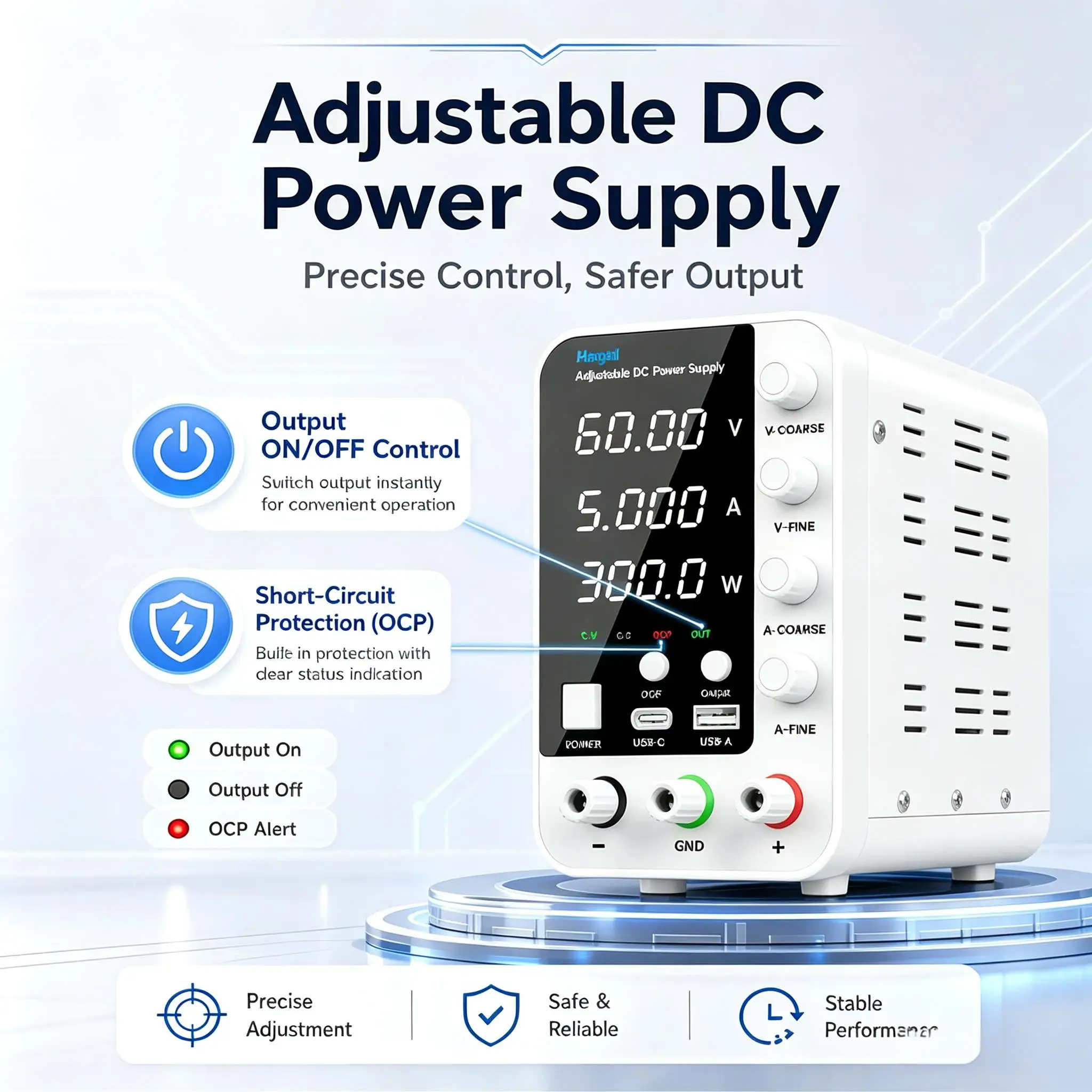 Imagen: Fuente de Alimentación de Laboratorio DC 30V 60V 120V, Regulador de Voltaje Conmutable, Control de Corriente Preestablecido Práctico, Adaptador de Corriente para Laboratorio