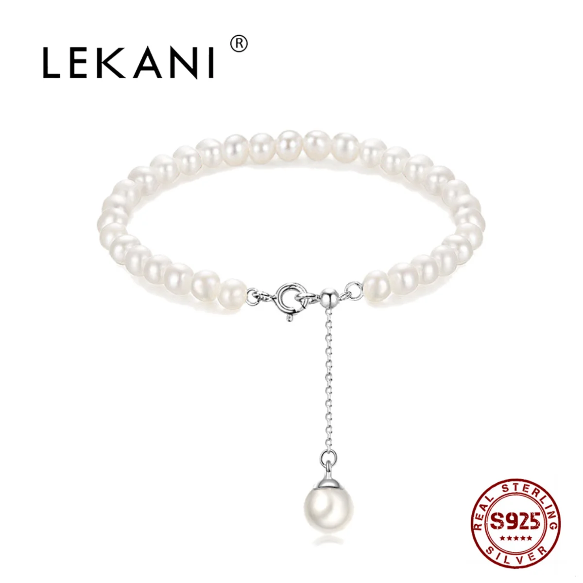 LEKANI Real 925 Sterling Silver Shell Pearl Bracelet Beads Anniversary Gift For Girlfriend Vintage Fine Jewelry For Woman