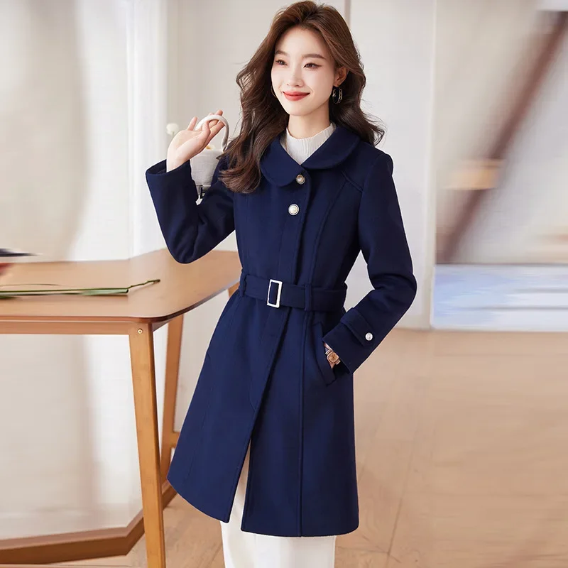 

Professional woolen coat Women's waist temperament Beauty salon Gold store work clothes Civil servant teacher tooling Wool coat