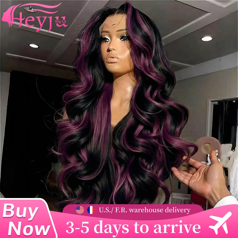 

Парик из натуральных волос 1B Purple Highlight Body Wave с HD-кружевной передней частью 13x4/13x6, предварительно проработанной имитацией кожи головы, свободной линией роста волос, для чернокожих женщин