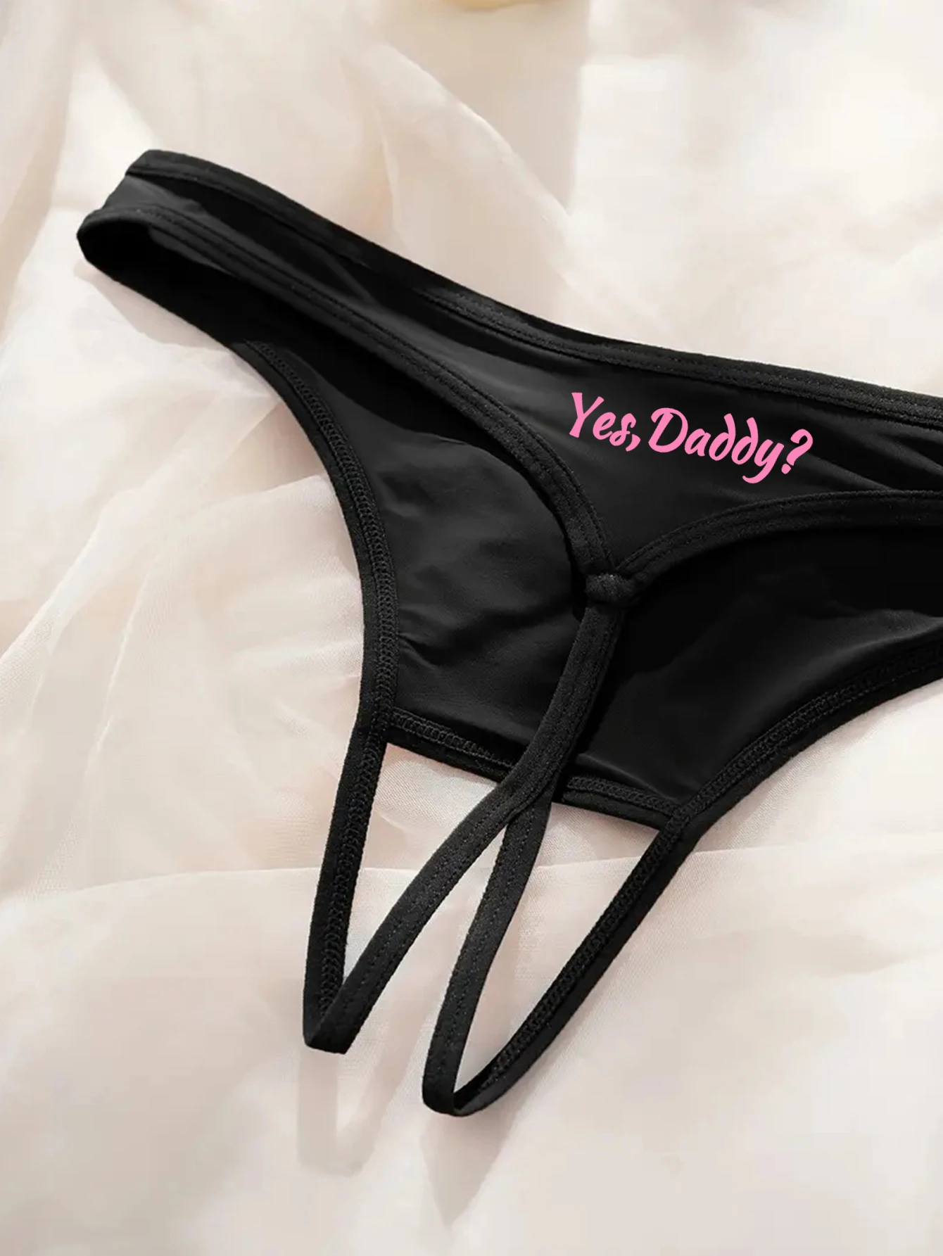 Women\'s Panties Crotch Opening Sexy Thong with Yes Daddy Prints Underwear Erotic Crotchless Female Intimates Lingerie