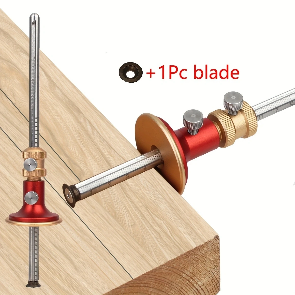 

1Set Wheel Marking Gauge +1Pc Blades Fine tuning Woodworking Marking Scriber Kit Solid Metal Bar Wood Scribe Tool for Carpenter