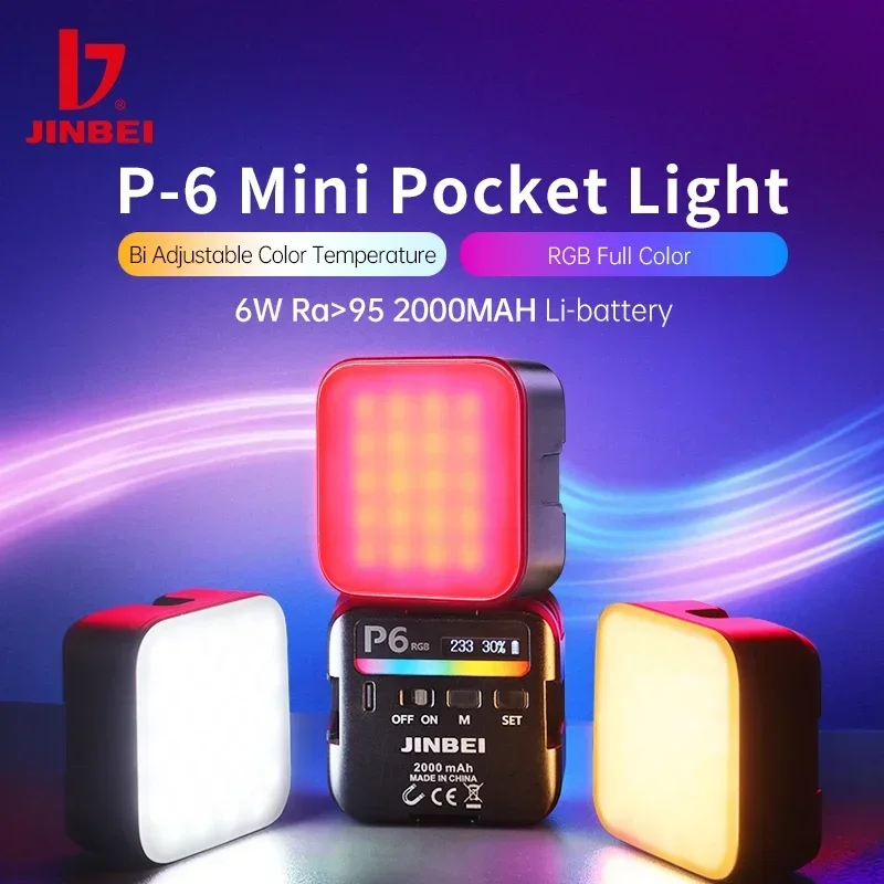 Luzes de Vídeo RGB BI LED JINBEI P6 Cube Light, Iluminação Mini para Câmera, Lâmpada de Painel com Bateria, Kit de Estúdio Fotográfico, Luminária