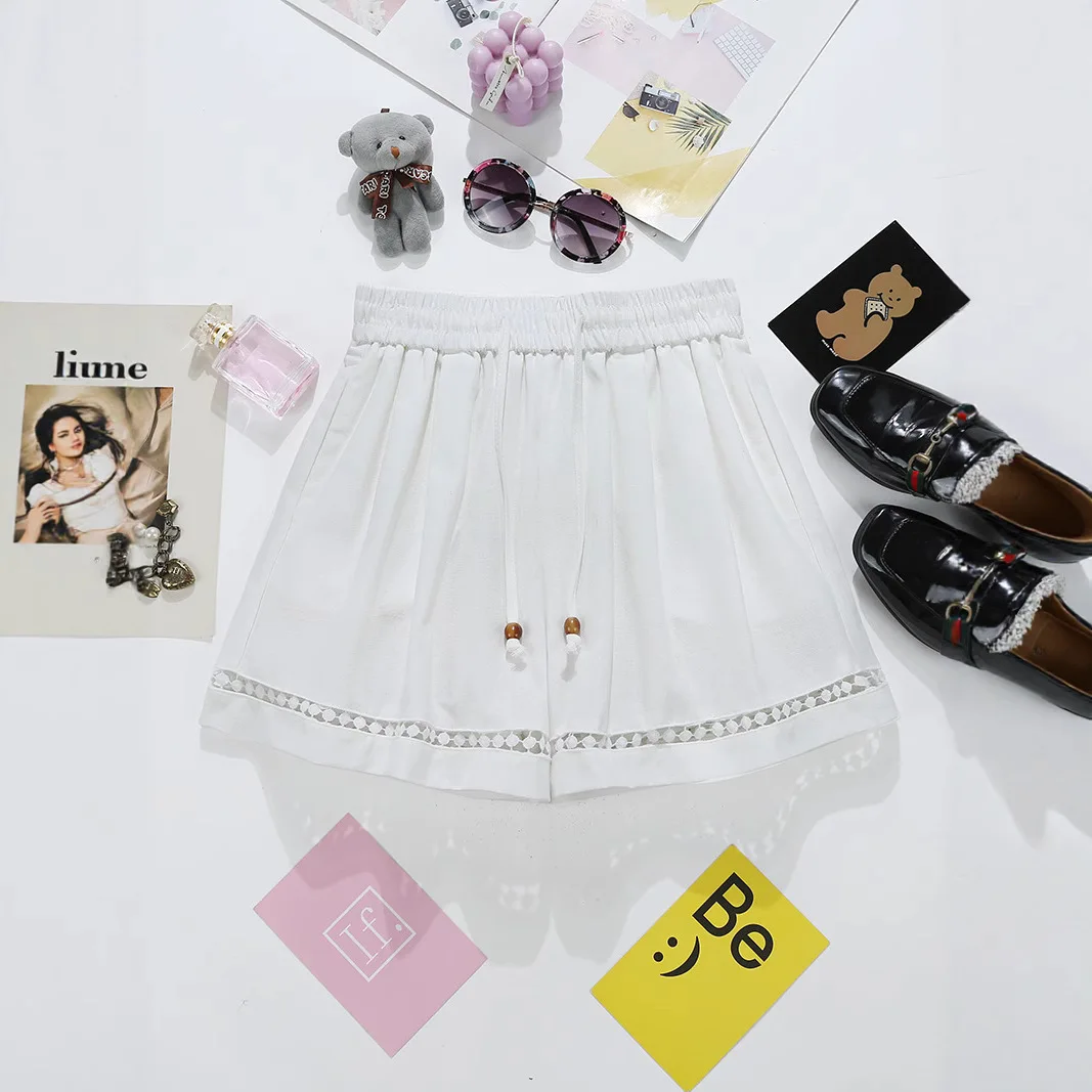 ฤดูร้อนใหม่ Hollow Lace กางเกงขาสั้นผู้หญิงเสื้อผ้าเอวยางยืดหลวมกางเกงขากว้างกางเกงขาสั้นผู้หญิง