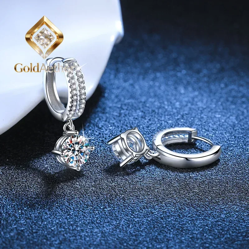 

GoldAether Solid 18K White Gold Platinum PT950 Earrings moissanite earrings classic four claw D color 1 carat Gift for Valentin