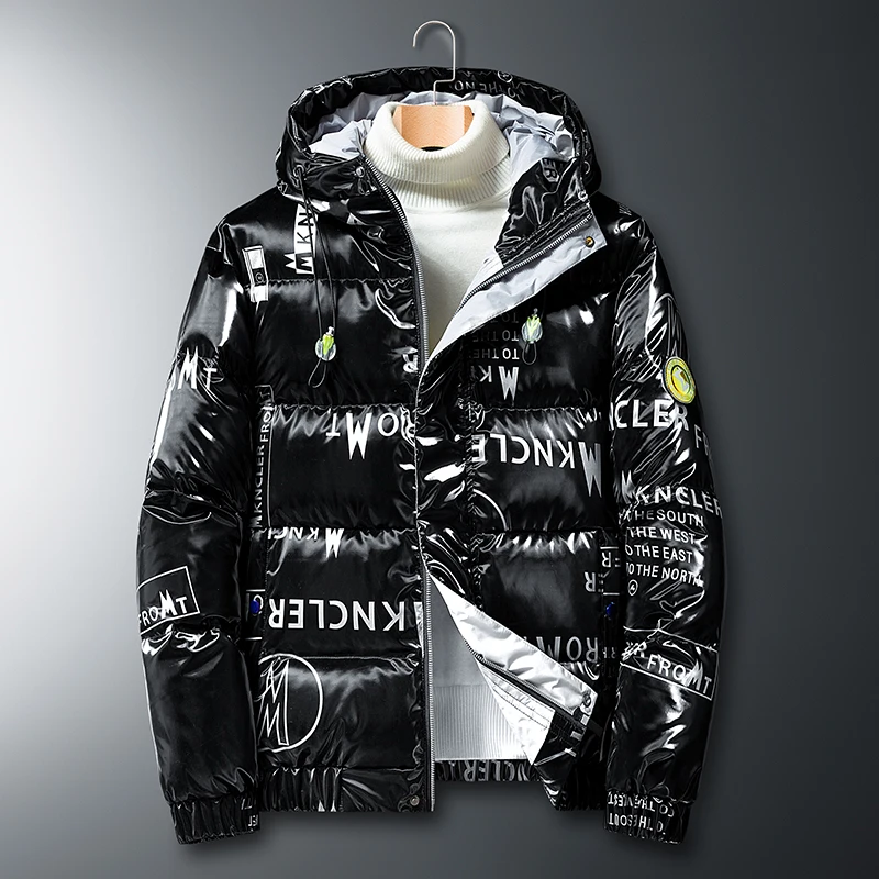 

Модная мужская пуховая куртка 2023: трендовая глянцевая белая куртка с капюшоном, утепленная, для молодежи, из полиэфирного волокна