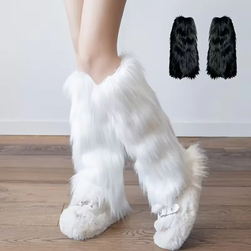 

Japanese Style Knee High Socks with Faux Fur Trim Womens Leg Warmers for Cute Outfits and Cold Weather Layering