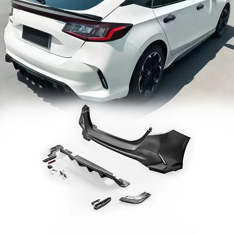 

For Honda Civic Gen 11 FL1 TR Type Rear Bumper (Middle Exhaust Exit, For Hatch) Car Exterior Body Kit