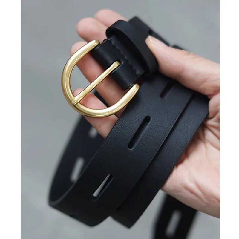 Women Genuine Leather Metal Buckle Shirt Belt Jean Waist Dress Belt Punch Belt Accessories Fashion