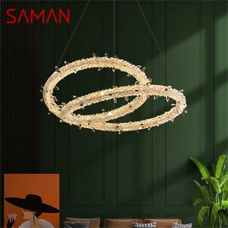 

SAMAN Modern Pendant Lamp Creative Gold Luxury Chandelier LED Crystal Fixtures For Living Room Bedroom