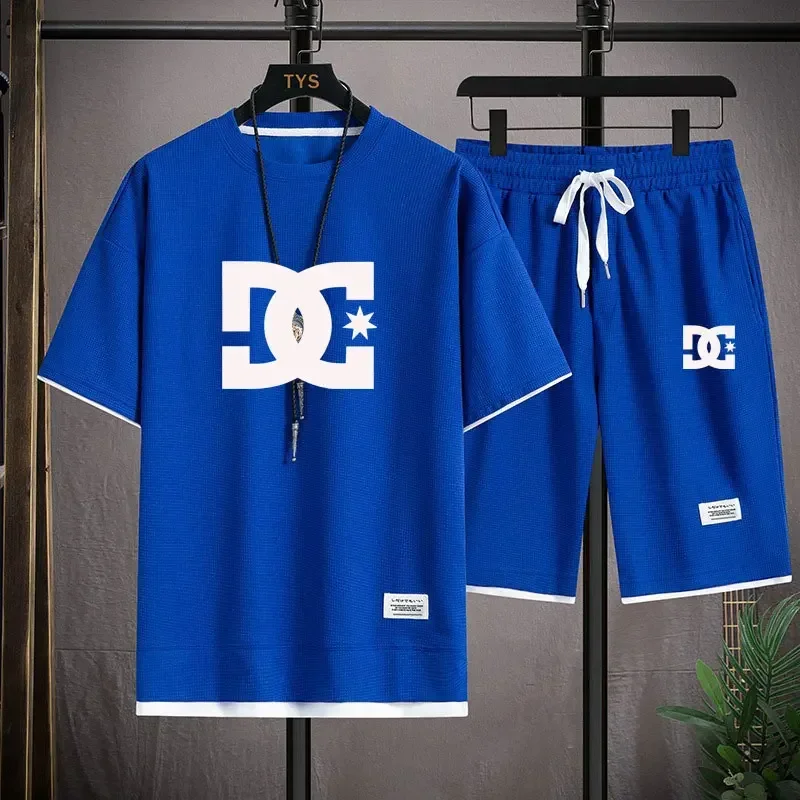 جديد الصيف الرجال تي شيرتات قصيرة الاكمام + الركض السراويل 2 مجموعات في الهواء الطلق موضة الصيد تنفس الرجال الترفيه بدلة رياضية #6