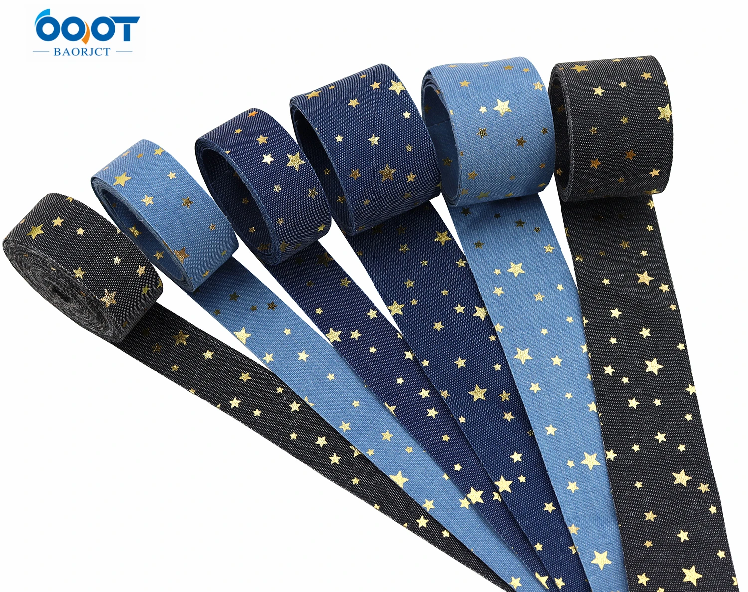 Solid Color Double Sided Denim Printed Star Ribbons,25MM 2Yards 23629-1 Bow Cap Handmade DIY Party Gift Packaging Materials