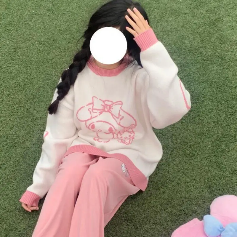 

Sanrio Cute Sweater My Melody Sweater Sweet Wind Korean Style Cartoon Long Sleeves Knitting Sweater Student Daily Style Sweater