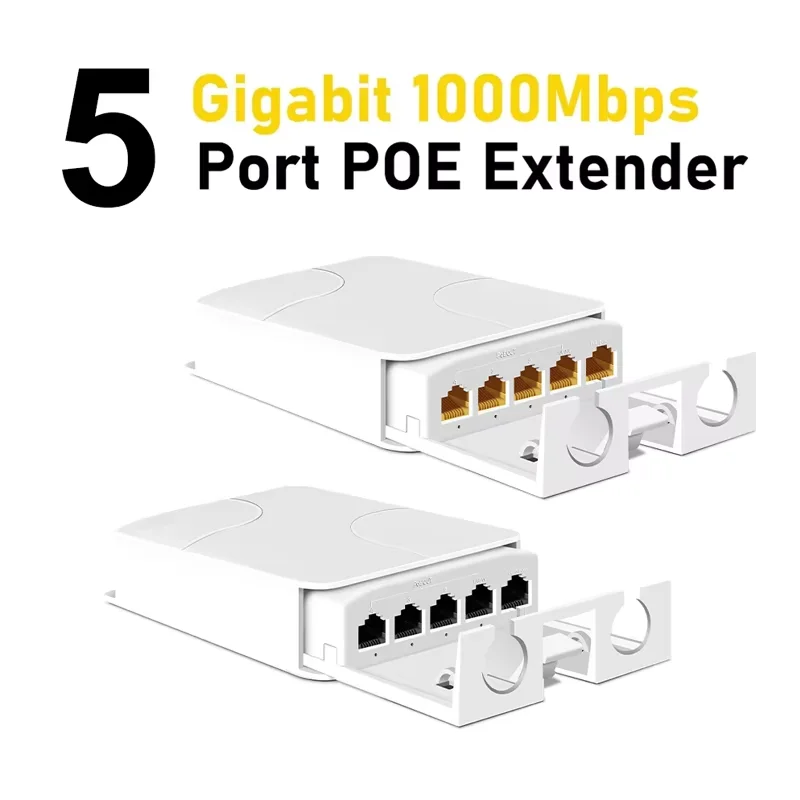 

5 Port Waterproof POE Extender 4 Port Repeater 100/1000Mbps Outdoor Network IP55 VLAN 44-57V for POE Camera Wierless AP