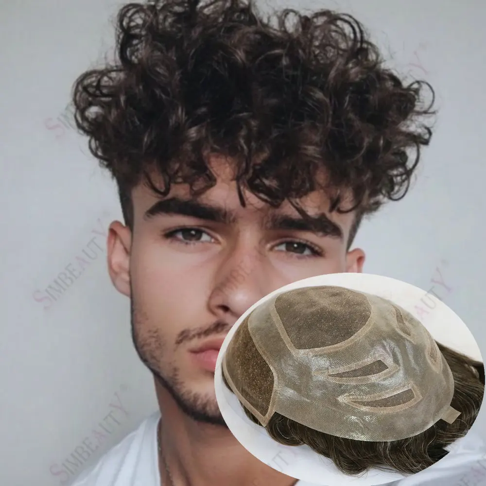 

Мужской парик-накладка из европейских натуральных волос, 26 мм, с незаметным французским кружевом и полиуретановой основой, с естественной линией роста волос, система капиллярной протезации