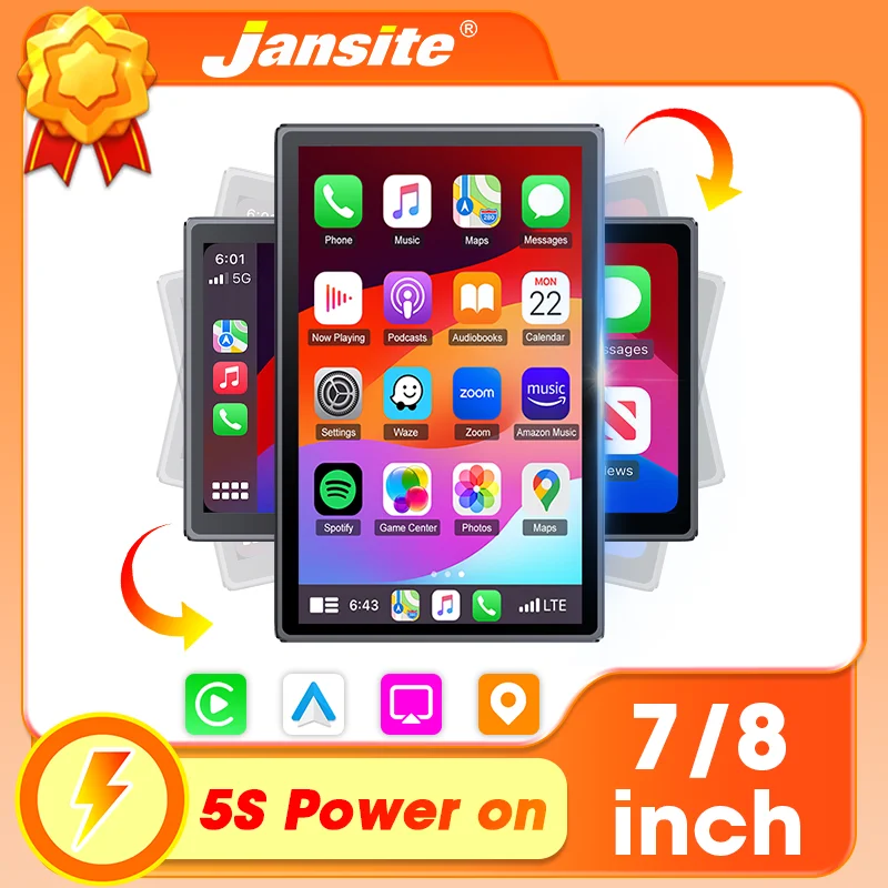 

Универсальный 7/8-дюймовый автомобильный радиоприемник, мультимедийный плеер, беспроводной для CarPlay, Android Auto, сенсорный экран, поддержка пейзажного/портретного дисплея