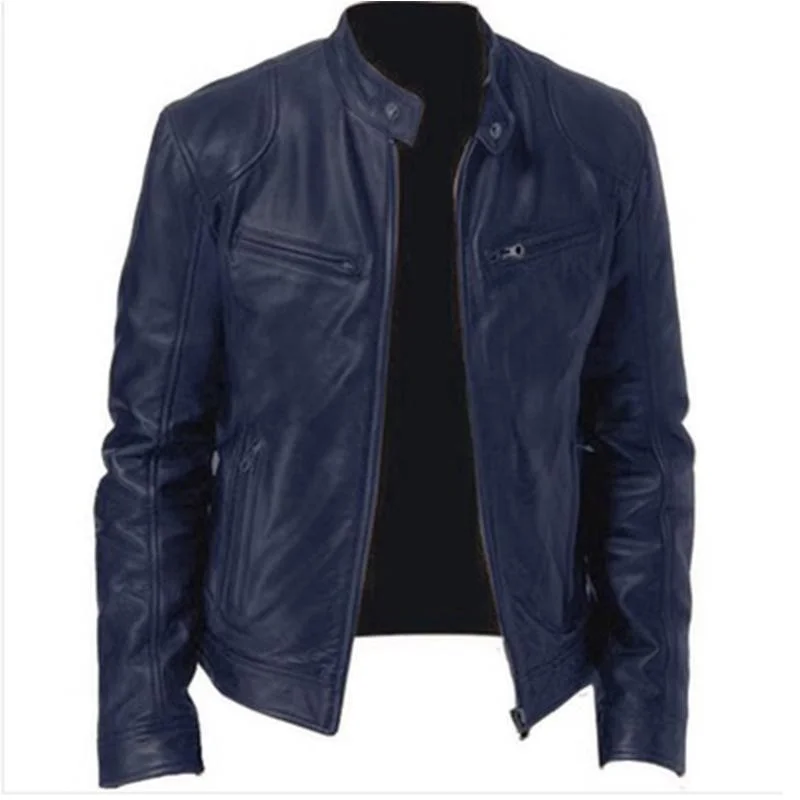 Chaqueta de cuero sintético para hombre, abrigo Vintage de manga larga para motocicleta, 8 colores, 2024