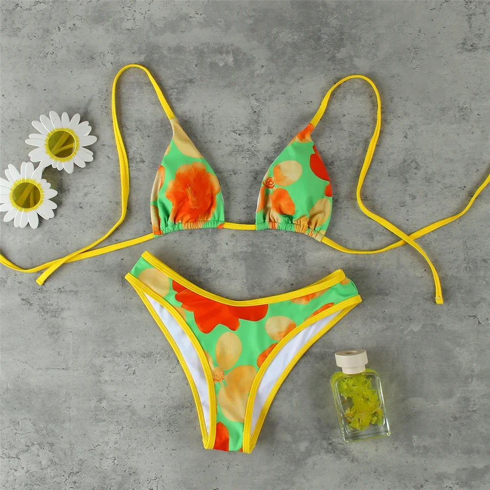 Micro biquinis 2025 sexy maiô feminino banho halter bikini conjunto impressão biquini maiô retalhos beachwear feminino