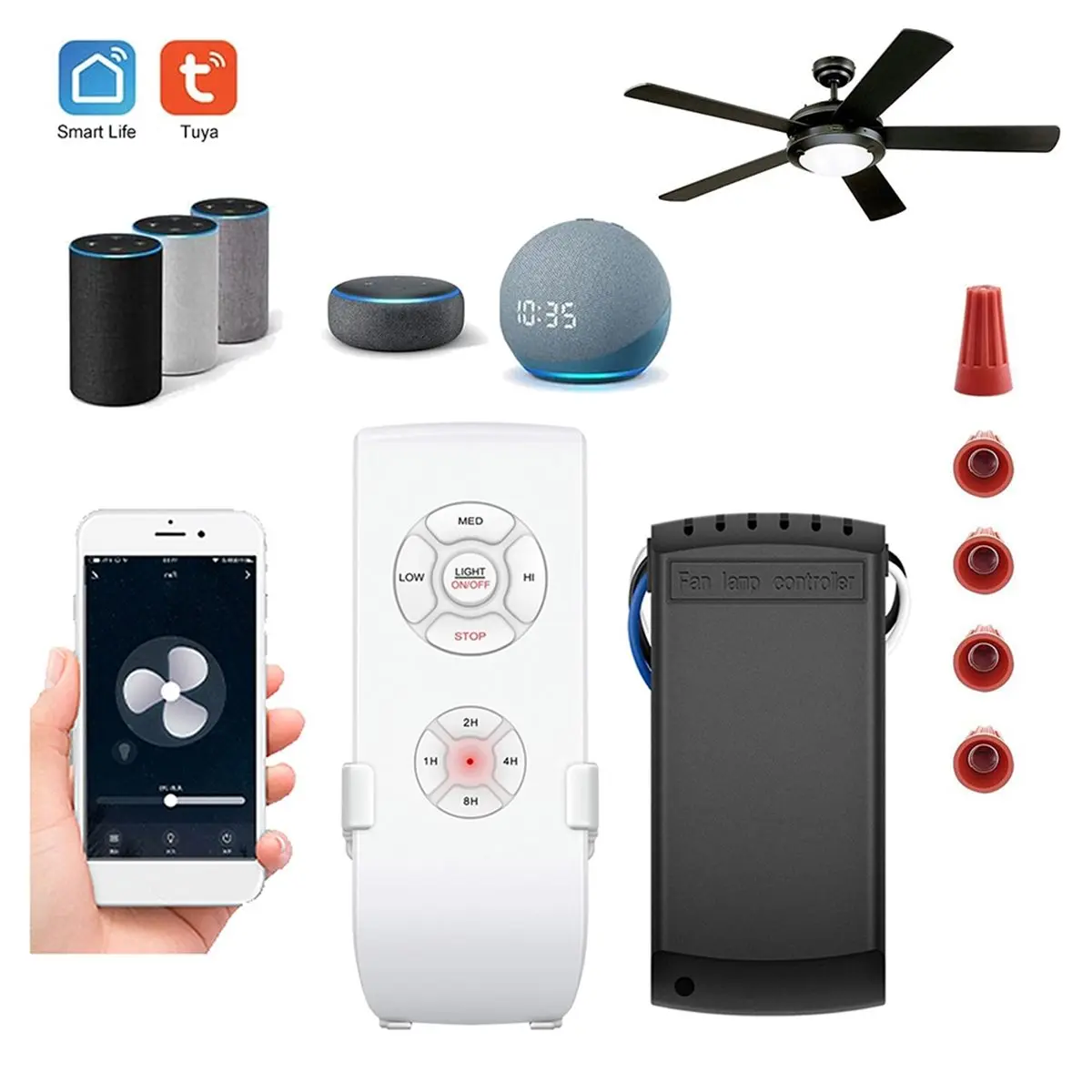 HDL TUYA WIFI Universal Ceiling Fan Remote Control Kit Adjustable 3 Wind Speed/Timing Switch Lamp Transmitter Receiver 220V