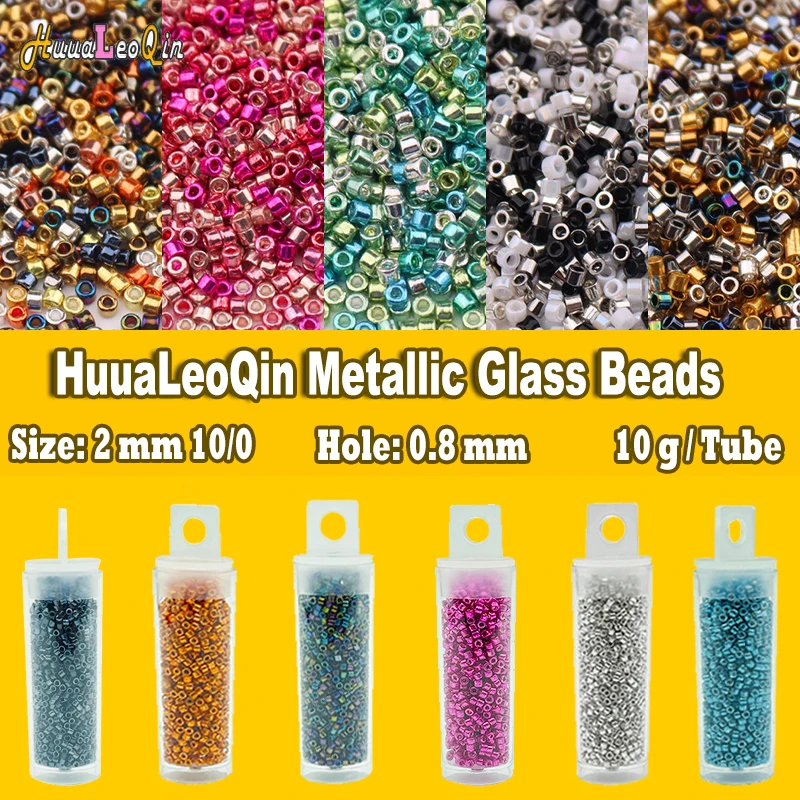 10g/tube 2mm Metallic Cylindrical Beads 10/0 Japanese Loose Spacer Seed Beads for Needlework Jewelry Making Sewing Embroidery