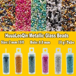 10g/tube 2mm Metallic Cylindrical Beads 10/0 Japanese Loose Spacer Seed Beads for Needlework Jewelry Making Sewing Embroidery