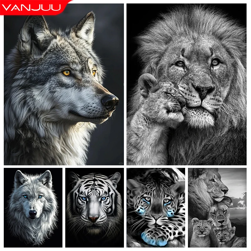 5D DIY Diamond Painting Kit Wolf Lion Tiger Horse Full Diamond Mosaic Art Rhinestone Cross Stitch Home Decoration Picture Gift