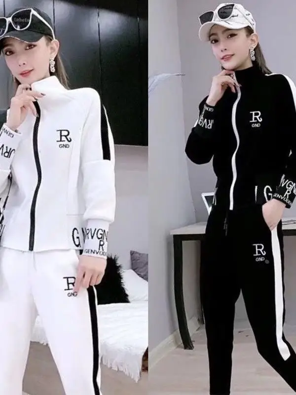 

Loose Casual Long Sve Women's Sportswear Outerwear Set Spring 2024 Faionable Student Two-Piece Set Polyester Seven-Lengt...