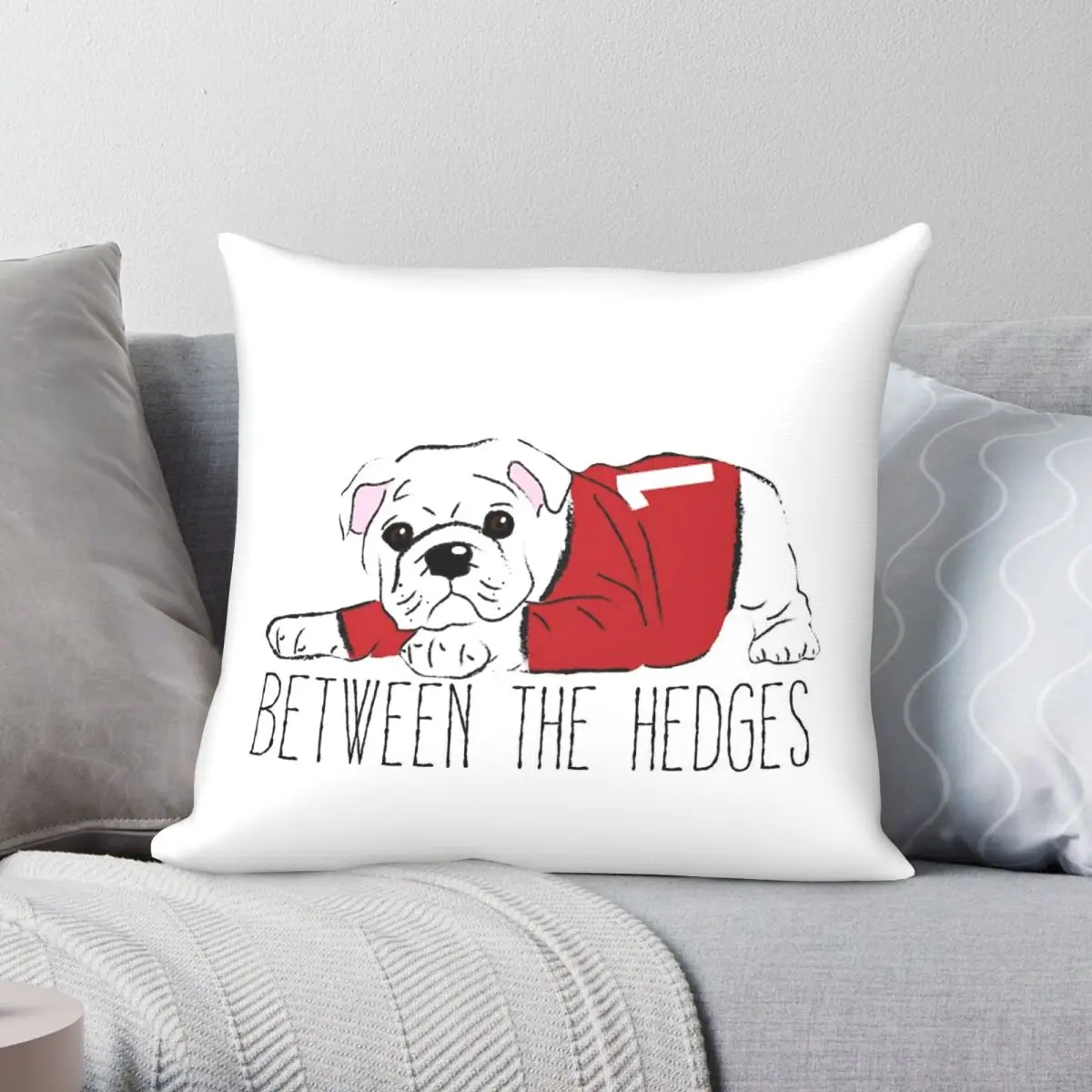 Between The Hedges Bulldog-Kissenbezug, Polyester, Leinen, Samt, kreativer Reißverschluss, dekorativer Kissenbezug für Sofasitzer