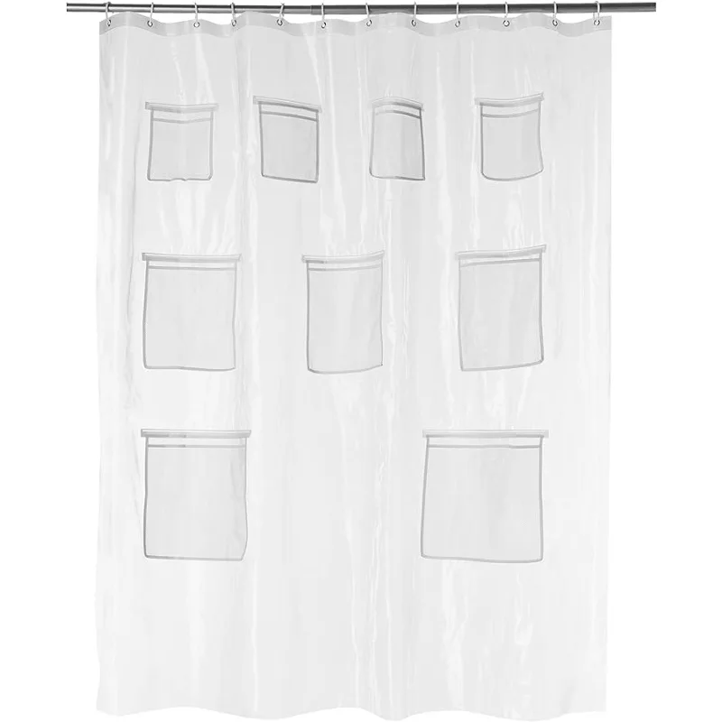 

8-Gauge PE A Shower Curtain or Liner with Mesh Storage Pockets - 72" x 72", Clear