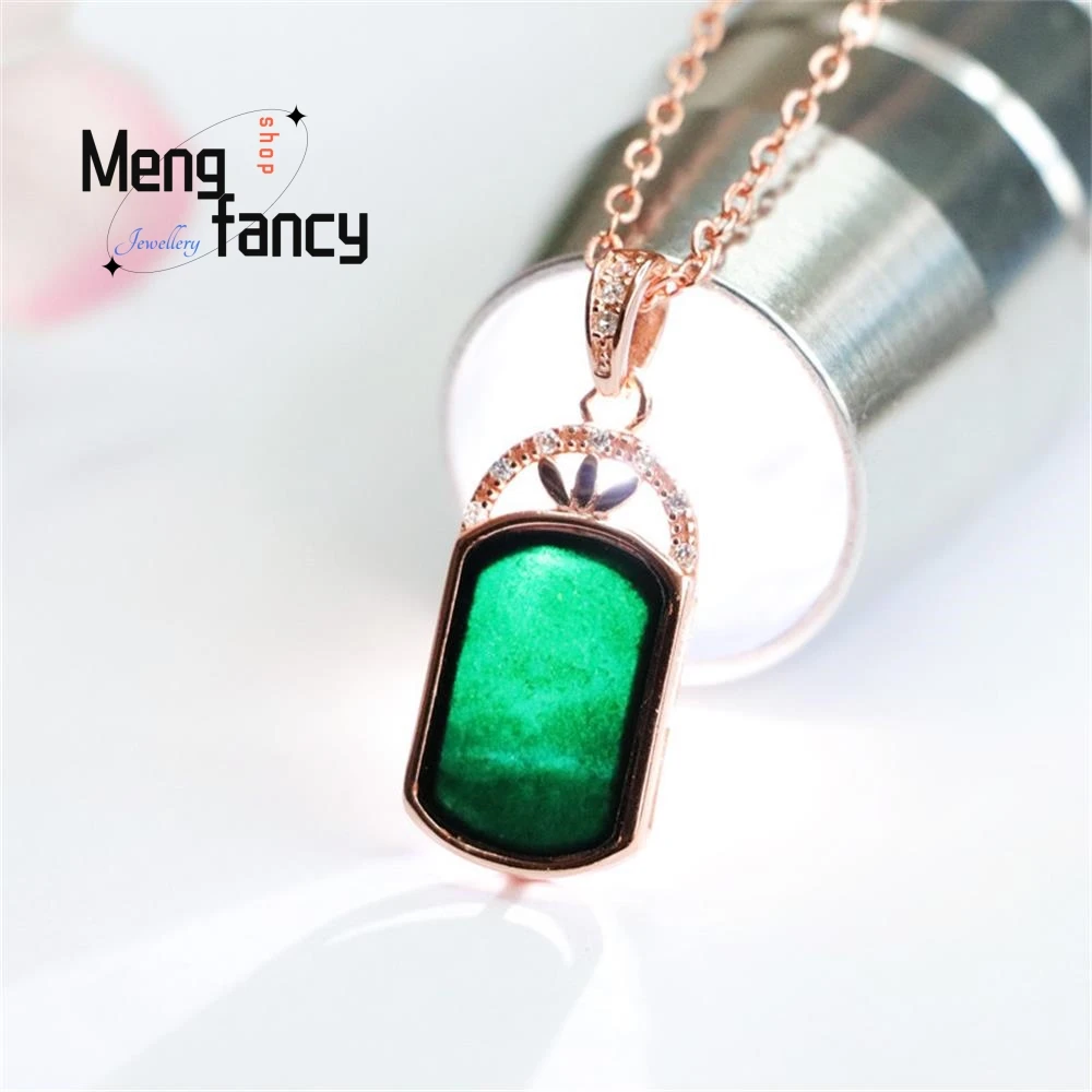 S925 Silver Lnlaid Natural Jadeite Ink Jade Wushi Pai Pendant Exquisite Elegant Simple High-grade Luxury Quality Fashion Jewelry