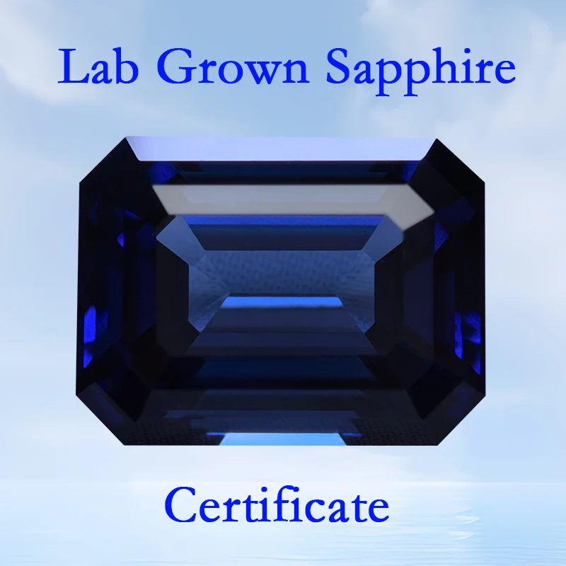 Lab Grown Sapphire Royal Blue Color VVS1 Emerald Cut Charms Beads for Jewelry Making Rings Materials Selectable AGL Certificate