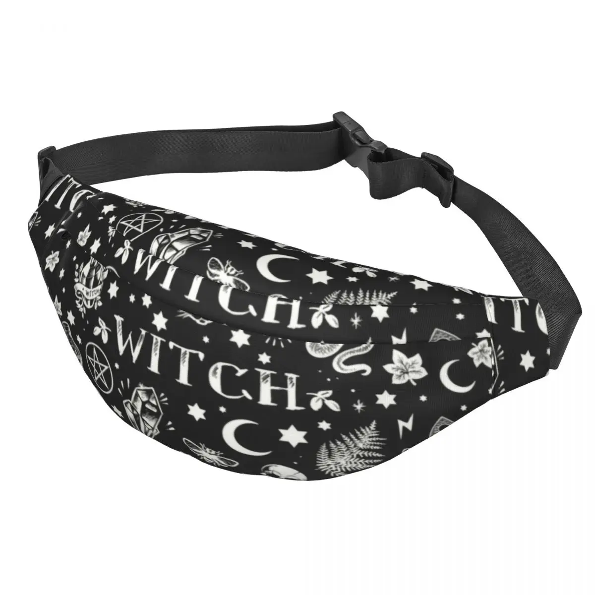 Witch Pattern Fanny Pack Men Women Cool Halloween Cat SKull Sling Crossbody Waist Bag for Hiking Phone Money Pouch