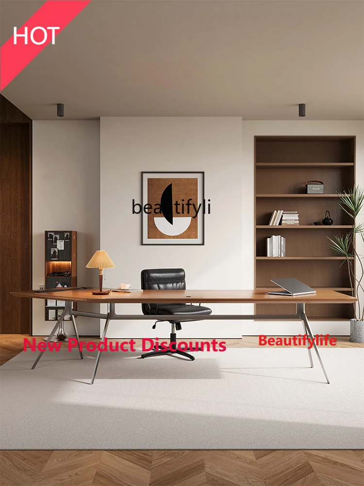 

Solid Wood Office Desk Stainless Steel Table Legs Small Boss Desk Small Space Boss Workbench hr