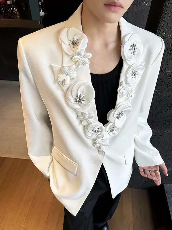 

Faionable Heavy-Work oulder-Padded Men's Suit Ele Diamond Dring Stand Polyester Casual All-Season Long-Sve
