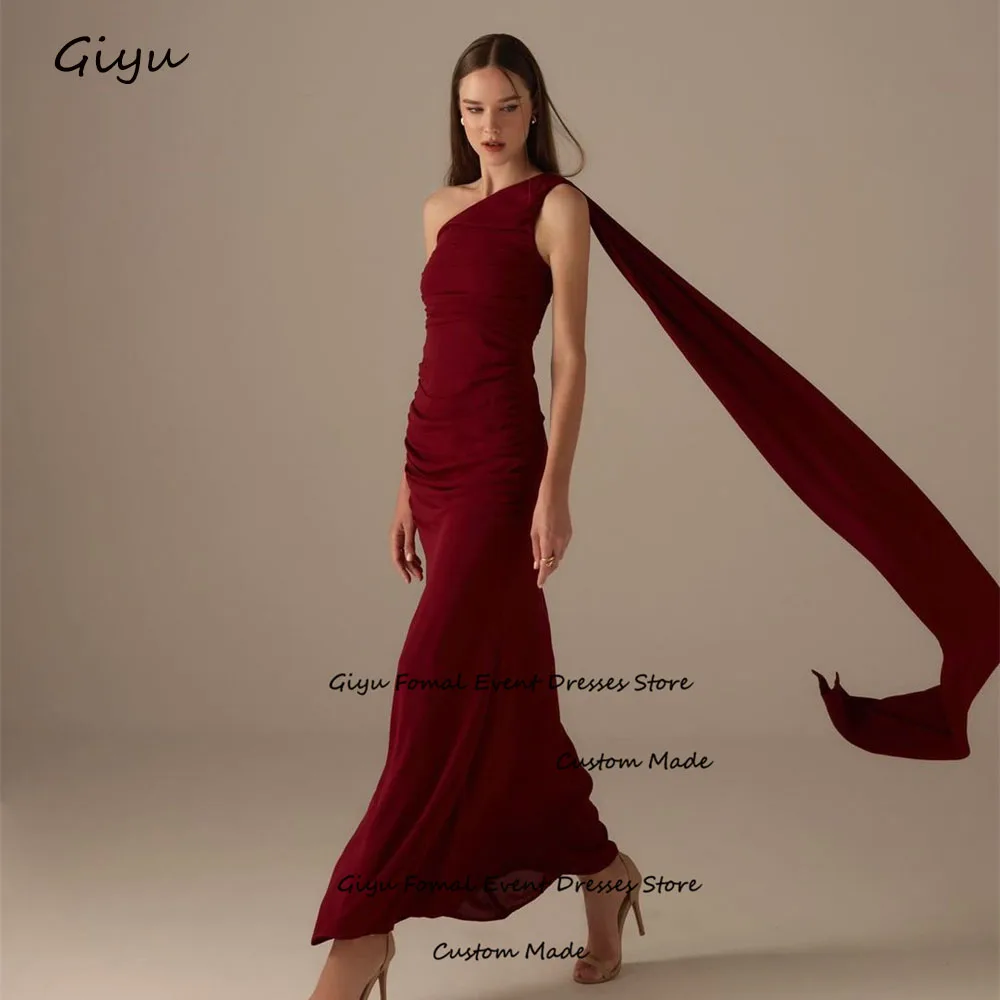 Giyu-Vestido de noite vermelho de um ombro com xale destacável, até o tornozelo, vestido de casamento, estilo moderno, verão