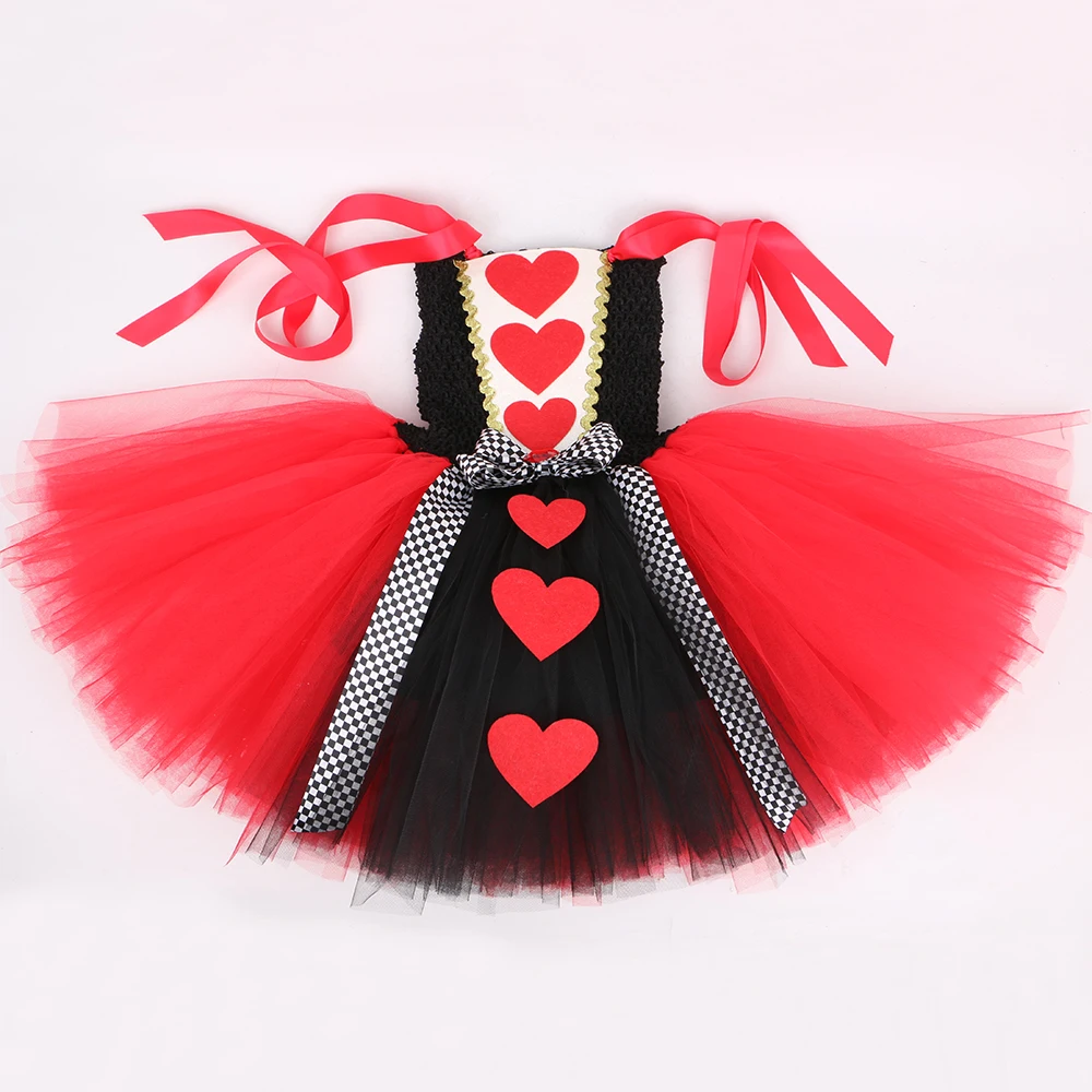 Queen of Hearts Costume Girl Carnival Party Tutu Dress Up Wonderland Red Queen Cosplay Halloween Costume for Kids Fancy Clothes