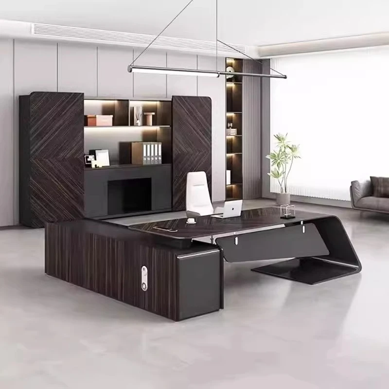 Luxury Baking Paint Office Boss Desk Modern Secretary Study Storage Gaming Desk Home Work Computer Standing Auxiliary Furniture