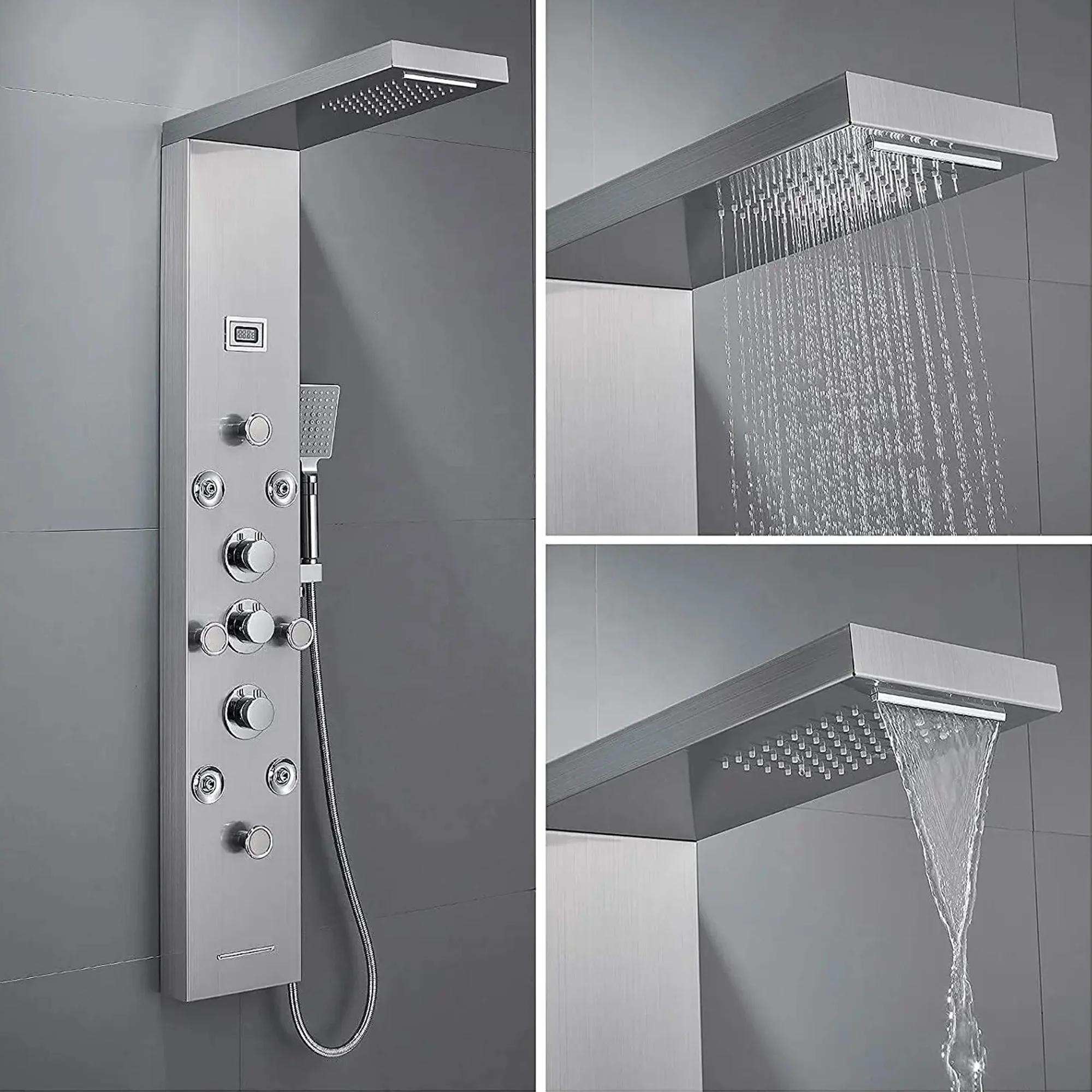 Factory Direct OEM ODM Type 7 Rain Stainless Steel Digital Smart Shower Panel Waterfall Bath Faucet