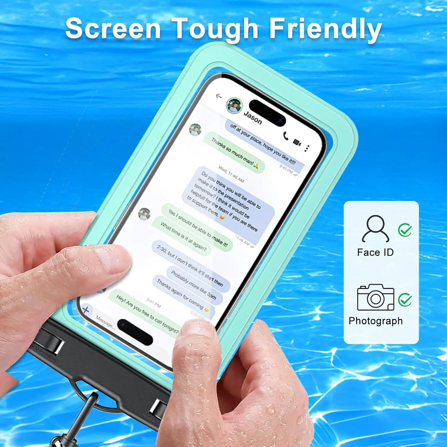 PVC Waterproof Phone Pouch with Neck Strap, Sensitive Touch Screen Cell Phone Bag for Swimming Drifting Events view 4