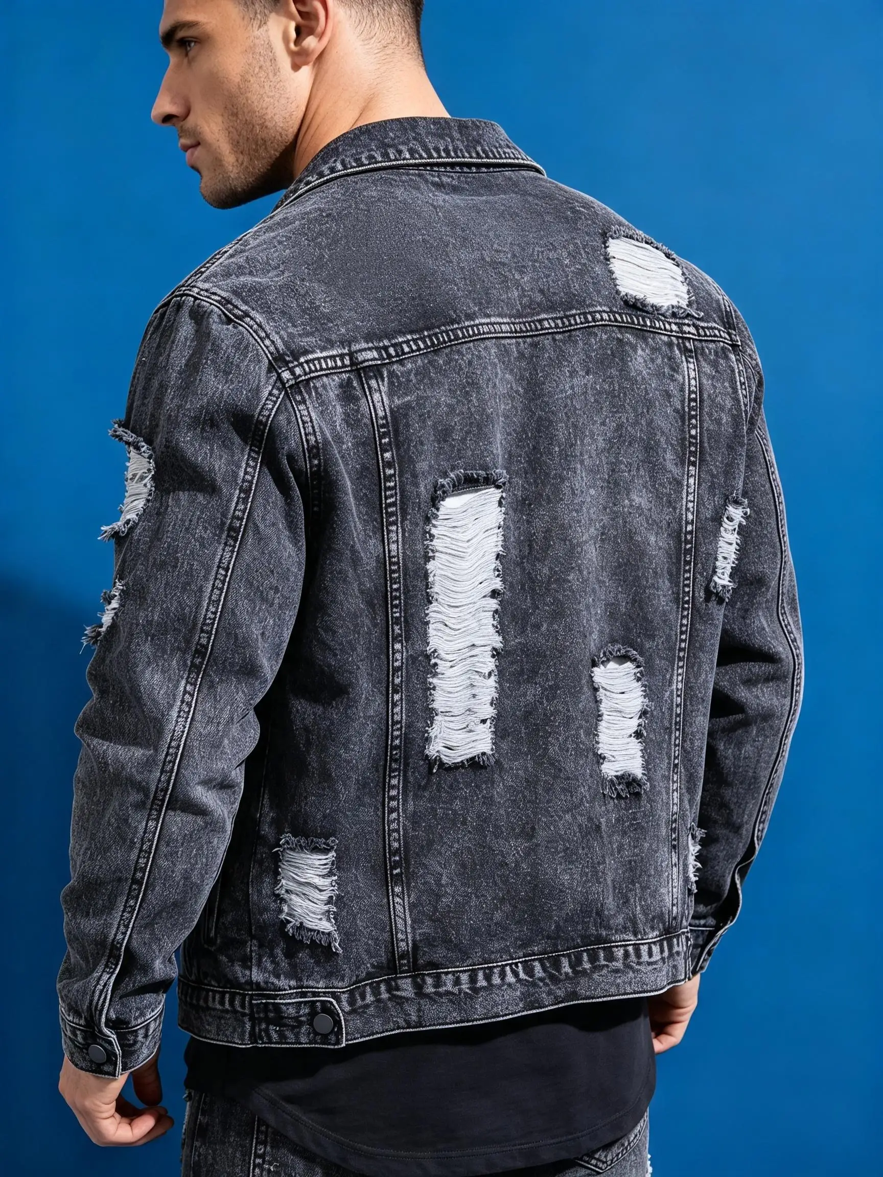 Y2K Retro Streetwear Men's Jean Jacket American Trendy Denim Outerwear All Season Gift for Lover & Husband