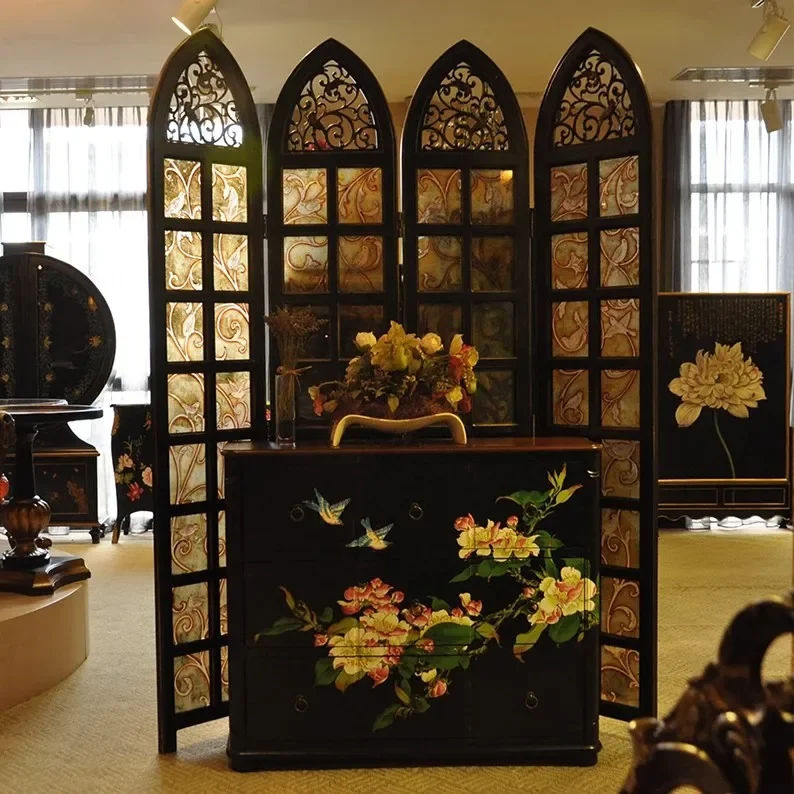 European foldable screen, stained glass screen, partition entrance
