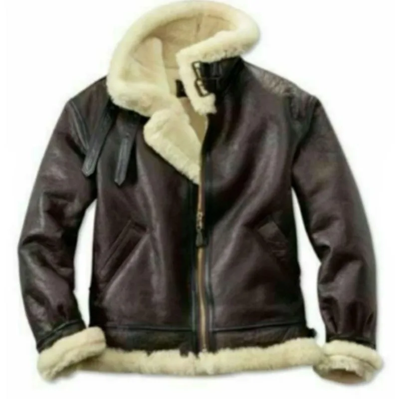 

Fur Integrated Flight Jacket European Hot Selling Men's Autumn and Winter Heavy Retro Warm Coat Fleece-lined Raw Edge